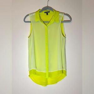 Express Women’s Sheer Neon Asymmetric Two-tone Sleeveless Button up Top Size XS